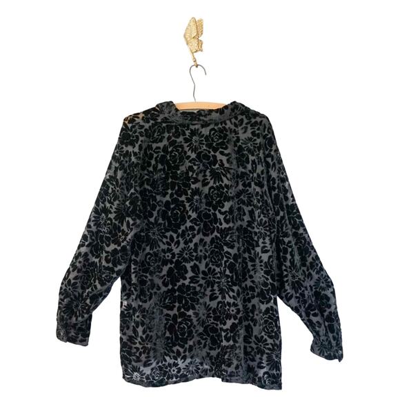CLOTHES Floral Rose Burnout Velvet Button Up Top 2X Ease Witchy Whimsigoth Loose - Picture 2 of 13